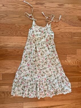 Vintage French Cream Floral Tie-Shoulder dress